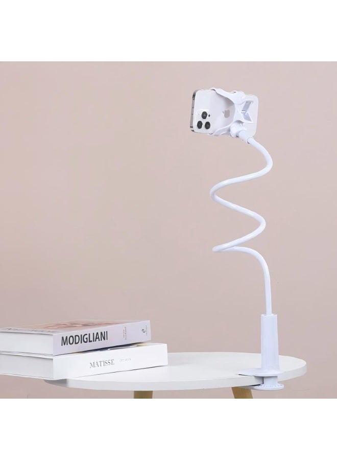 Gooseneck Phone Holder for Bed,Clip On Phone Holder for Desk,360 Degree Rotation Flexible Long Arm Cellphone Stand,Universal Lazy Bracket, Tablet Stand Hold-er Suitble All Cellphone(White) - Image 2